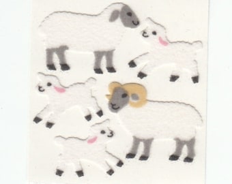 Vintage Sandylion Fuzzy Sheep Lamb Sticker Mod - Ram Scrapbook Collage