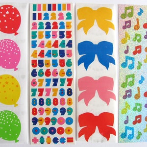 Fiocchi Palloncini Numeri e musica Strisce adesive Mrs Grossman - Note glitterate Arcobaleno Stelle numeriche Papillon Festa retrò Scrapbook vintage