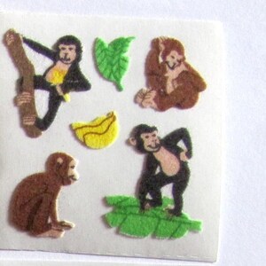 Entzückende Affen Sandylion Vintage Fuzzy Aufkleber Mod - Affe Banane Gästebuch Lehrer