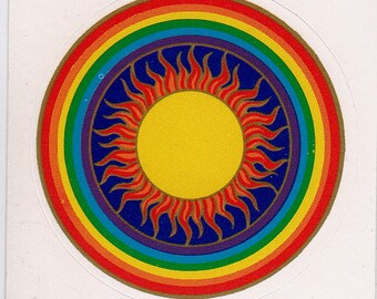 Vintage Illuminations Sun Inside a Rainbow Sticker - 80's Retro Illustration Fire Solar Sunlight Sunray Soleil