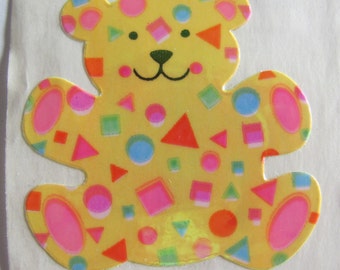 Rare Vintage Sandylion Pearl Finish Teddy Bear Sticker - 80's Opal Confetti Print Iridescent MOP Pearly Scrapbook