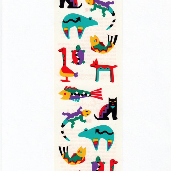 vintage Mme Grossman Robert Shields Sticker Strip - Coloré Southwest Cat Dog Lizard Bear Fish Native American Style Design Discontinued