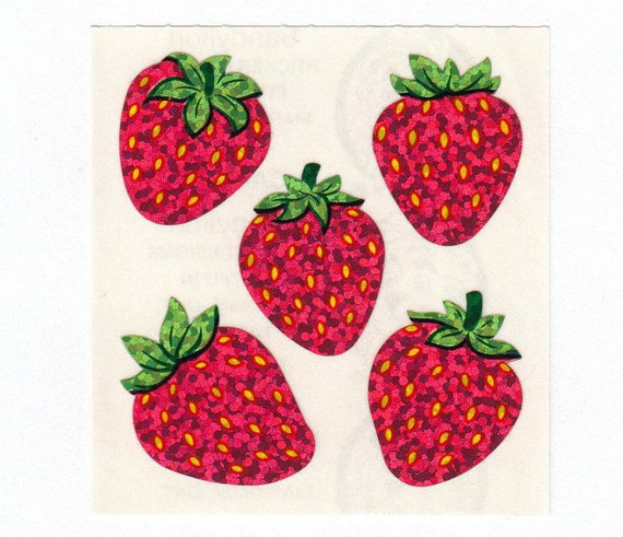Fuzzy Strawberries & Flowers Stickers