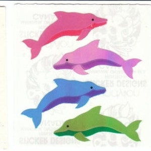 Delfin Vintage Sandylion irisierende Aufkleber - 80er Jahre Pearl Opal Perlmutt Delfine MOP Scrapbook Collage