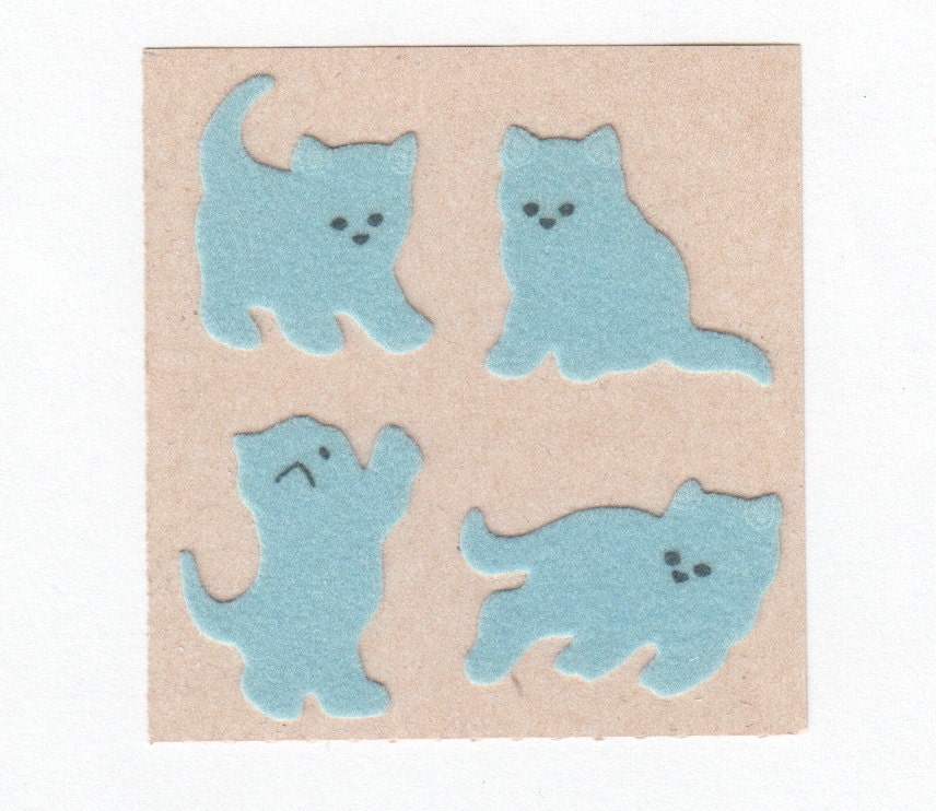 Sandylion Fuzzy Blue Kitten Rare Vintage Sticker Mod - 80's on Original Brown Backing - Cat Kitty Collectible