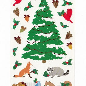 Maxi feuille d'autocollants de Noël des bois Mme Grossman - Hérisson raton laveur écureuil Houx arbre gland renard oiseau rouge métallisé Nœuds de scrapbooking