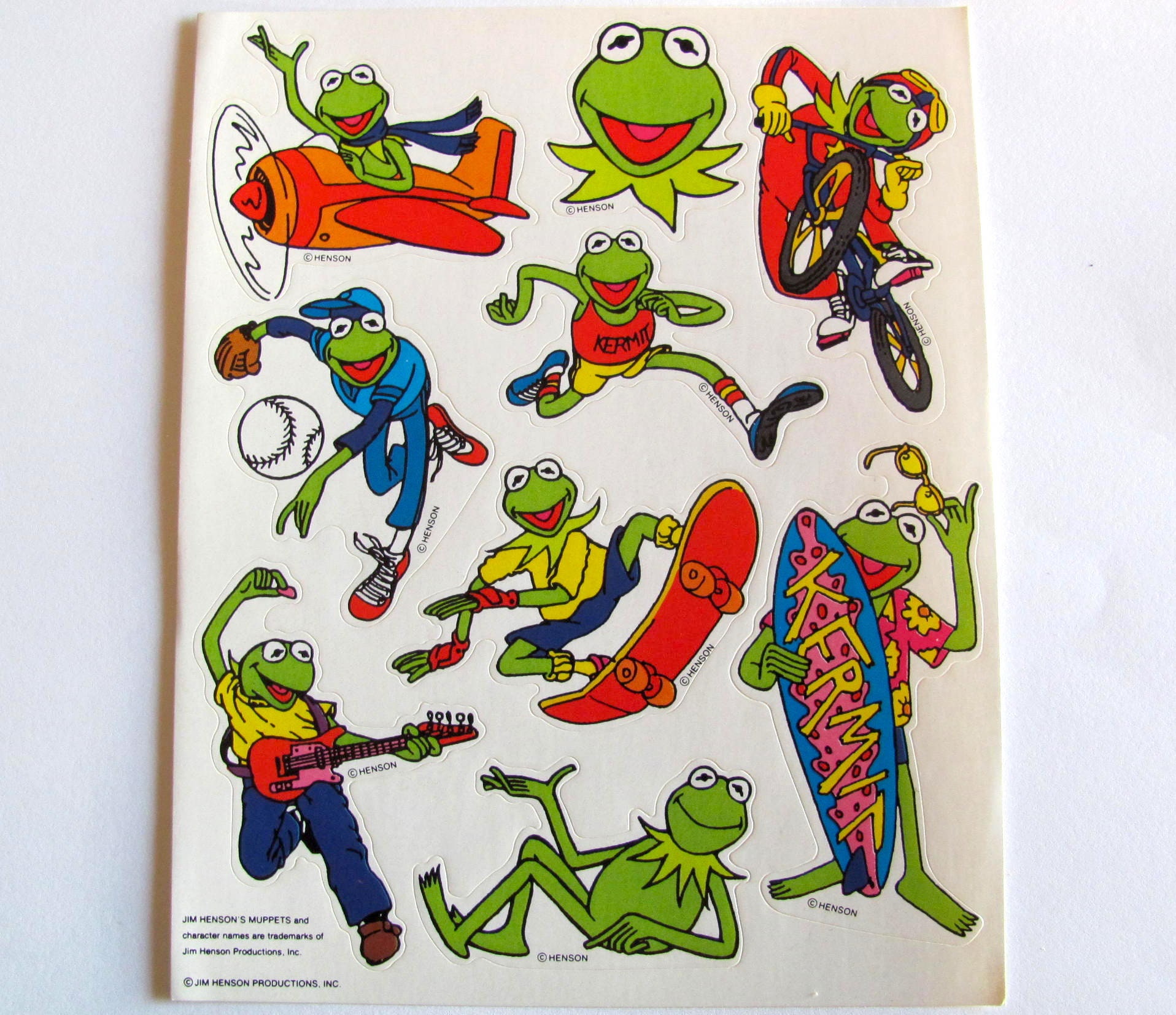 Sporty Kermit the Frog Muppets Rare Vintage Hallmark Sticker Sheet