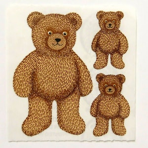 Ours en peluche vintage rare modèle autocollant Kromekote Sandylion - Nounours brun à collectionner