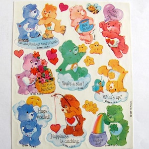 Arkusz naklejek Care Bears Vintage AGC - 80's Retro Child Toy Scrapbook Cartoon Teddy Bear Rainbow Sun Star Heart Bee Balloon