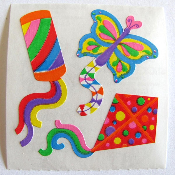 Colorful Kites Vintage Sandylion Kromekote Stickers - Butterfly Kite Vibrant Stripe Polka Dot Wings Scrapbook Teacher