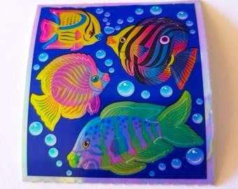 Tropical Fish Vintage Sandylion Pearl Finish Stickers - Aquatic Aquarium Bubbles Opal Stripe Pearly Iridescent