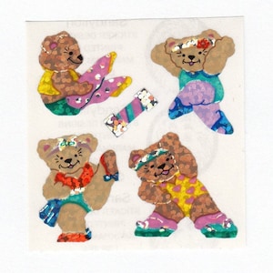 Exercise Bears Vintage Sandylion Glitter Sticker Mod - Jazzercise Teddy Bear Aerobics Leotard Ballet Dance Scrapbook Teacher Collage