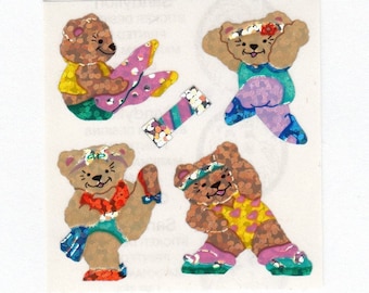 Exercise Bears Vintage Sandylion Glitter Sticker Mod - Jazzercise Teddy Bear Aerobics Leotard Ballet Dance Scrapbook Teacher Collage