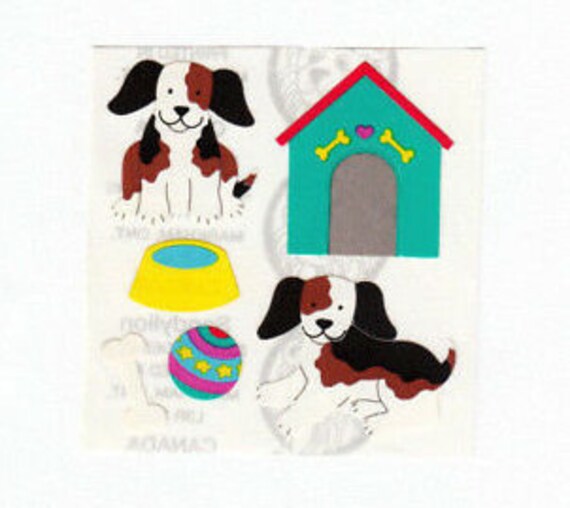 Sandylion vintage rare paper dog and kennel sticker strip Scrapbooking