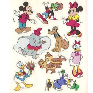 Micky Mouse Vintage Hallmark Sticker Sheet - Minnie Dumbo Pluto Daisy Donald Duck Dis ney Scrooge Chipmunks Jiminy Cricket Cartoon