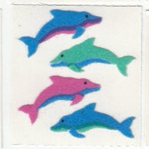 Süße Delfine Seltene Vintage Sandylion Fuzzy Aufkleber - 80er Jahre Ocean Sea Life Mammal Scrapbook Collage