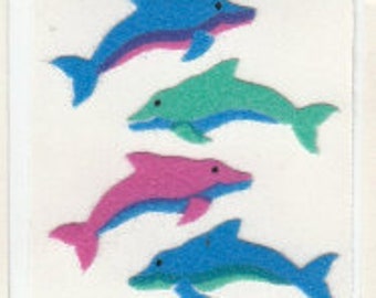 Sweet Dolphins Rare Vintage Sandylion Fuzzy Stickers - 80's Ocean Sea Life Mammal Scrapbook Collage