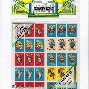 Donkey Kong Scratch and Sniff Vintage Stickers - Coconut / Cedar 80&#39;s Nintendo Arcade Video Game Tree Nut Toy Collectible