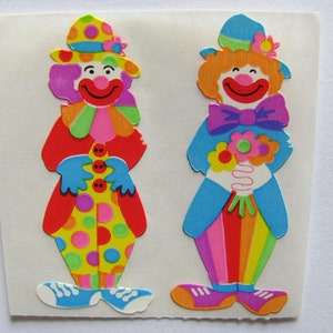 Sandylion Clown Kromekote Vintage Sticker Mod - 80's Circus Kostuum Hat Flower Stripe Polka Dot Rainbow Scrapbook