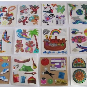 Sandylion Mylar Foil Vintage Stickers - Sie Wählen - Cowboy Surfen Bären Blaskapelle Drachen Zauberer Panda Delphin Logo Golf Nähen