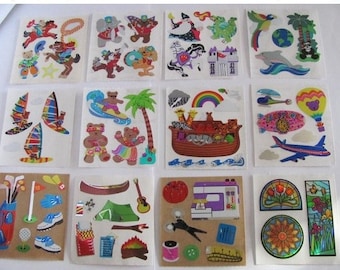 Sandylion Mylar Foil Vintage Stickers - You Choose - Cowboy Surfing Bears Marching Band Dragon Wizard Panda Dolphin Logo Golf Sewing