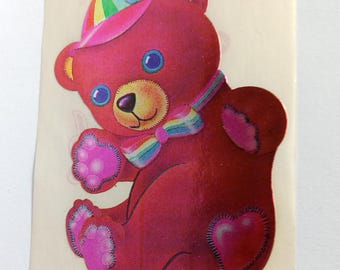 Vintage Lisa Frank Teddy Bear Sticker – 80s Foil Collectible