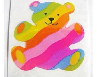 Rare Vintage Sandylion Pearl Finish Rainbow Bear Sticker - 80's Opal Pearly MOP Stripe