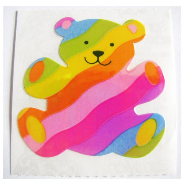 Rare Vintage Sandylion Pearl Finish Rainbow Bear Sticker - 80's Opal Pearly MOP Stripe