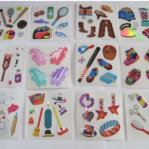 Sandylion Mylar Foil Vintage Stickers - Sie wählen - Essen Backen Sport Tennis Baseball Schmuck Ballettschuhe Cowboy Haar Turnschuhball