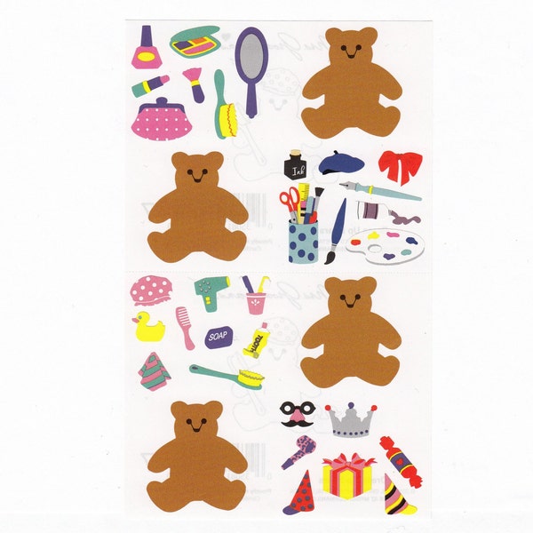 Dress Up Bears Mrs Grossman Maxi Sticker Sheet - Teddy Bear Artist Makeup Mask Party Hat Crown Ink Paint Beret Duck Scrapbook Teacher