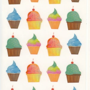 Hoja de pegatinas maxi de la Sra. Grossman con cupcakes de acuarela - Postre, pastel arcoíris, glaseado de cereza, cupcake, pegatinas transparentes para álbum de recortes