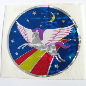Pegasus Vintage Sandylion Prisma Sticker - Jaren 80 Prismatic Star Moon Wings Starry Night Sky Fantasy Collectible