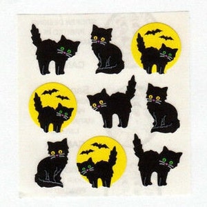 Black Cats Vintage Sandylion Halloween Retired Sticker Mod - Moon Bats Kitten Kitty Cat Chat Noir Scrapbook