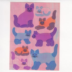 Siamese Cats Vintage Sandylion Pearly Maxi Sheet of Stickers - 80&#39;s Cat Kitten Pearl Opal Iridescent MOP Kitty Feline