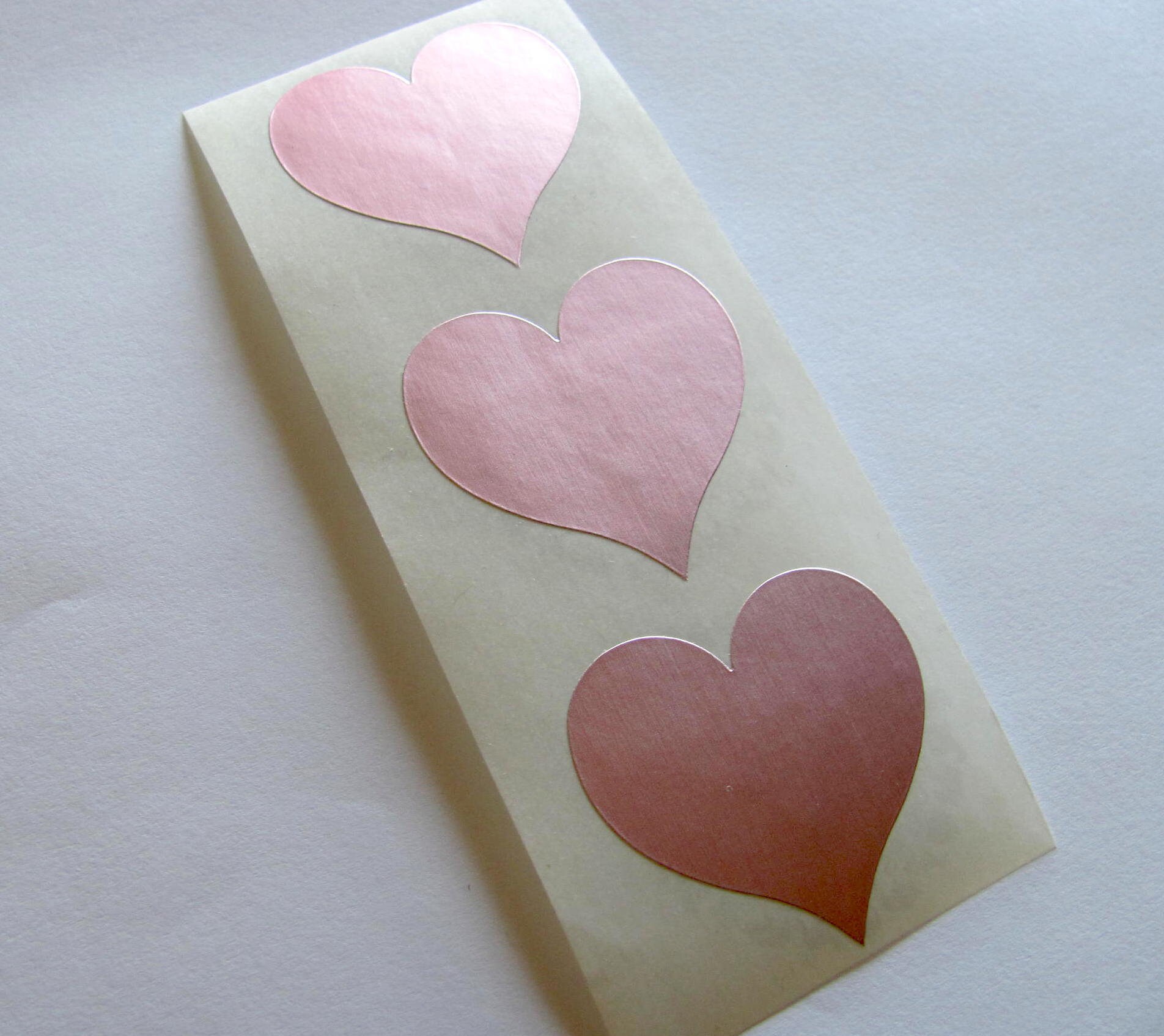 Vintage Mrs Grossman Satin Pearl Finish Metallic Pink Heart Stickers By The Yard - Strip of Three - 80's Iridescent Foil Scrapbook