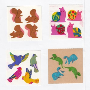 Niedliche Vintage Great Seven Stickers - You Choose - Opal Snail Slug Bird Papagei Fuzzy Eichhörnchen Otter Biber Chipmunk Seal Pearly Irisierend