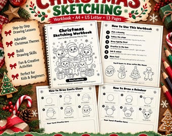 Può includere: Un quaderno di esercizi di disegno natalizio con lezioni passo dopo passo per bambini e principianti. Il libro a spirale include pagine per disegnare Babbo Natale e renne, con istruzioni per l'uso e spazi dedicati alla pratica.