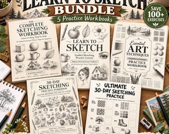 Può includere: Un pacchetto Learn to Sketch contenente cinque quaderni di esercizi con testo didattico, tra cui The Complete Sketching Workbook, Learn to Sketch, Essential Art Techniques, 30-Day Sketching Practice Workbook e Ultimate 30-Day Sketching Practice.