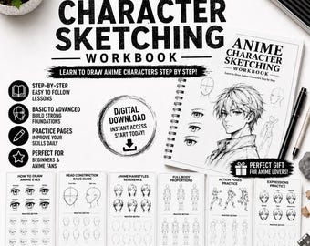 Può includere: Un quaderno di esercizi per il disegno di personaggi anime con lezioni passo dopo passo, guide alla costruzione della testa, riferimenti per occhi e acconciature, proporzioni del corpo e pagine di pratica per pose d'azione.