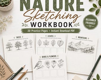 Nature Sketching Workbook for Beginners, Nature Drawing Practice Book, Step by Step Sketching, Botanical Art, Relaxing Creative Activity