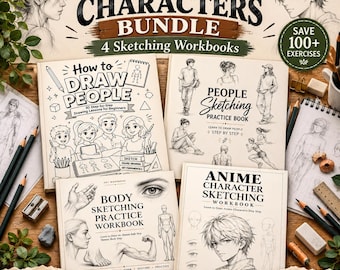 Può includere: Un set di quattro quaderni di esercizi di disegno intitolati How to Draw People, People Sketching Practice Book, Body Sketching Practice Workbook e Anime Character Sketching Workbook, accompagnati da matite e una gomma.