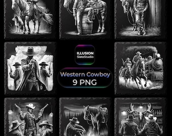 Western Cowboy Gravurdateien, 3D Illusion Laser Design Bundle Glowforge PNG Kommerzielle Nutzung