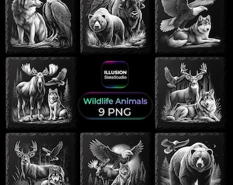 Adler & Wildtiere Waldtiere Gravur Set, Schiefer Untersetzer Gravurdateien PNG, Laser Schiefer Gravurdateien, Schiefer Untersetzer Vorlage
