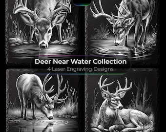 Hirsch am Wasser Hirsch Schieferuntersetzer Gravurdateien - Jagd Laser Design Bundle - Glowforge PNG - Kommerzielle Nutzung