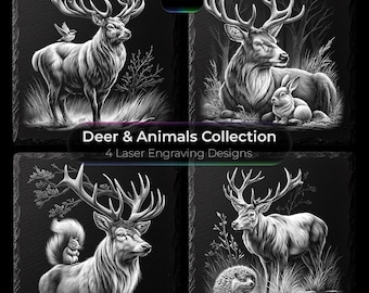 Wildlife Deer & Forest Animals Engraving Set, Slate Coasters Engraving Files PNG, Laser Slate Engraving Files, Slate Coaster Template