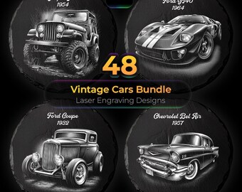 Retro & Classic Cars  Laser Engraving PNG Bundle Vintage American Cars Slate Coasters Designs Digital Download Slate Coaster Car Files