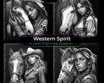 Cowboy Schiefer Untersetzer Gravurdateien - Western Horse Laser Designs - Glowforge PNG - Kommerzielle Nutzung