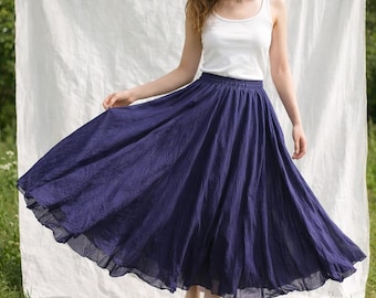 Flowy Linen Maxi Skirt – High Waisted A-Line Boho Style Lightweight Summer Apparel