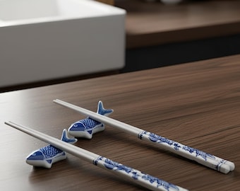 Traditionele blauw-witte keramische eetstokjes Vissticks