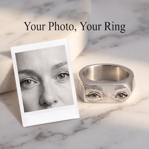 Anel Personalizado Gravado, Retrato de Olhos em Aço Inoxidável, Seis Tamanhos Disponíveis